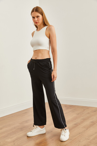 Olalook Black Jogging Sweatpants - Drawstring Leg and Stripe ESHF- 00000071