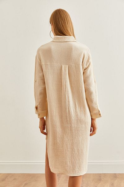 Olalook Stone Detailed Oval Slit Mušelínové dámské košilové šaty - ELB- 19002243