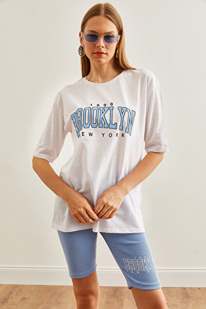 Olalook Set cu colanți și tricouri pentru femei cu imprimeu albastru - TKM- 19000301