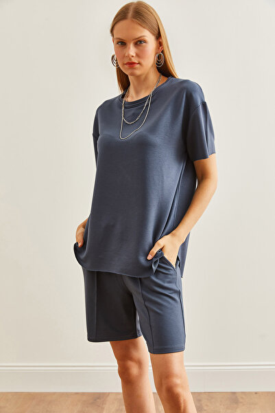 Olalook Women's Smoked T-Shirt and Shorts Set - Oval Cut, Pocketed TKM- 19000303