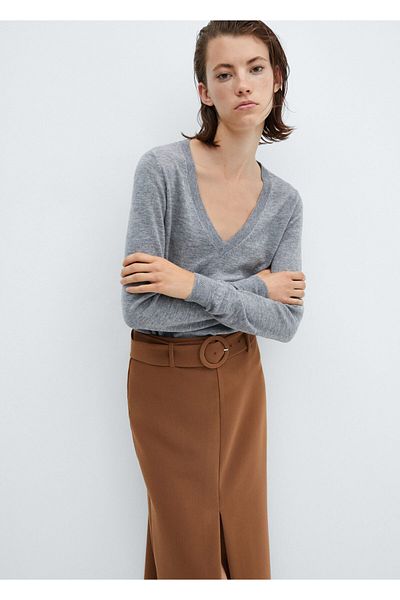 MANGO Woman Spódnica damska - Ciemny Camel57975138