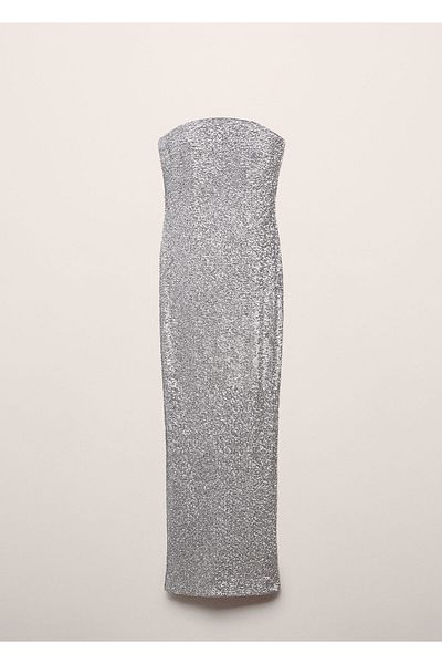 MANGO Γυναικείο φόρεμα σε ασημί χρώμα -67096748
