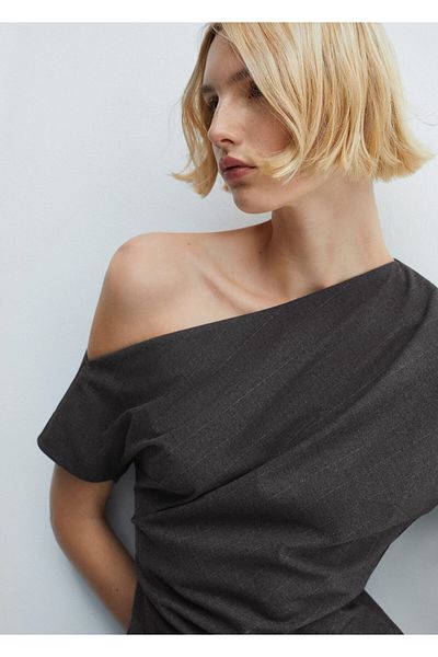 MANGO Woman Γκρι Μεταλλικό Γυναικείο Φόρεμα -67064074