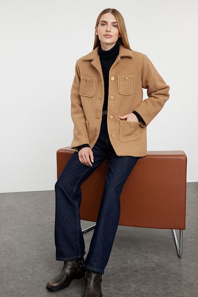 Trendyol Collection Normální midi norkový kabát – detail do kapsy, TWOAW25KB00054