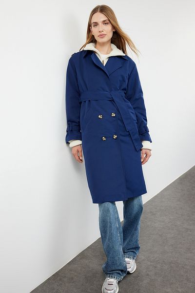 Trendyol Collection Dunkelblauer, übergroßer Trenchcoat mit Gürtel TWOSS21TR0005