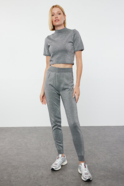 Trendyol Collection Anthracite Super Crop Glitter Knitwear Set - with Trousers Twoaw24Au00075