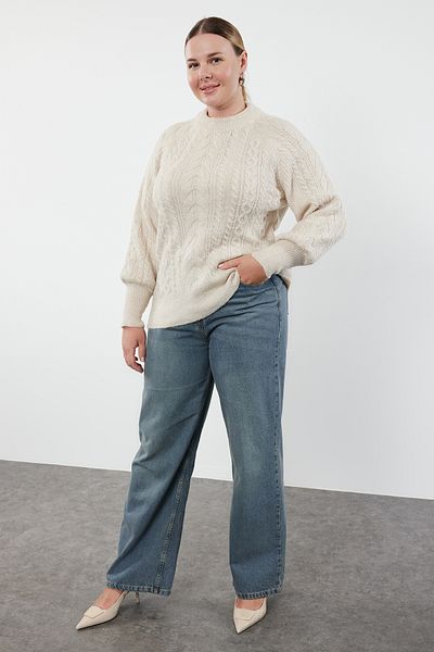 Trendyol Curve Soft Texture and Stone Hair Braided Knitwear Sweater - TBBAW25AN00015