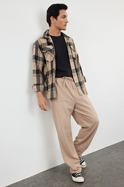 Trendyol Collection Παντελόνι φούτερ Mink Oversize/Wide Cut με υφή υφασμάτινη λεπτομέρεια με ανοιχτό πόδι TMNAW24EA00025