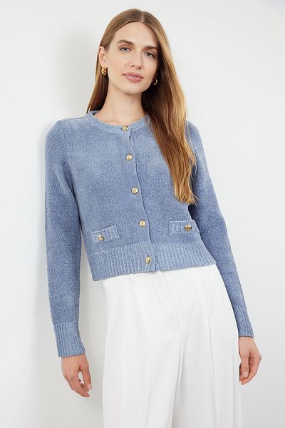 Trendyol Collection Prémiový modrý pletený svetr - detailní, vypadající bunda do kapsy Twoaw24Hi00051