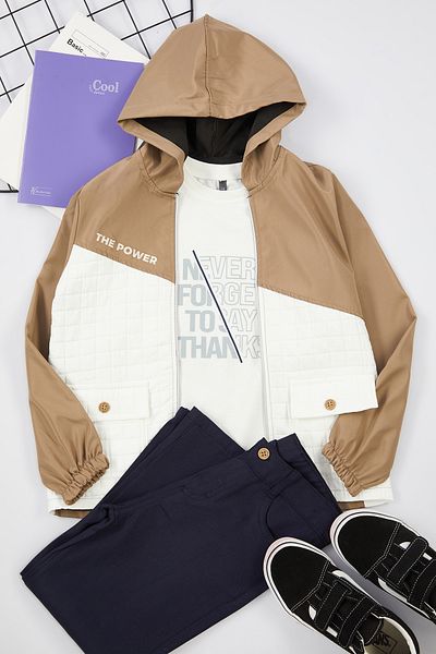 TRENDYOLKIDS Brown Printed T-shirt and Trousers Jacket 3 Pieces Set for Boys - TKDAW25AU00018