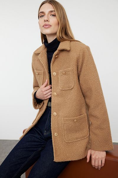 Trendyol Collection Normální midi norkový kabát – detail do kapsy, TWOAW25KB00054