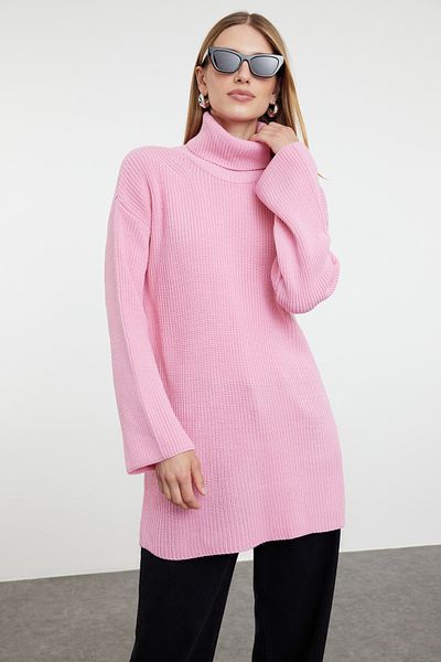 Trendyol Collection Pulover de tricotaj roz cu gât - Croială largă TWOAW25KZ00131