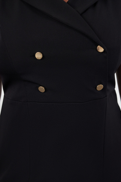 Trendyol Curve Μαύρο υφασμένο φόρεμα μίντι - λεπτομέρεια και σκίσιμο με κουμπιά, εφαρμοστό TBBSS24AH00214