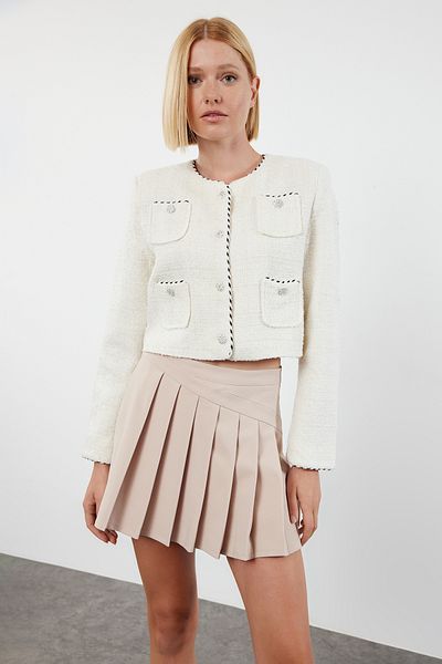 Trendyol Collection Redős bézs rövid szoknya - TWOAW24SR00014