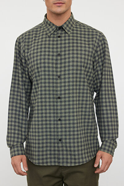 Trendyol Collection Winter Khaki Lumberjack Shirt - Regular Fit, Checked Plaid TMNAW25GO00003