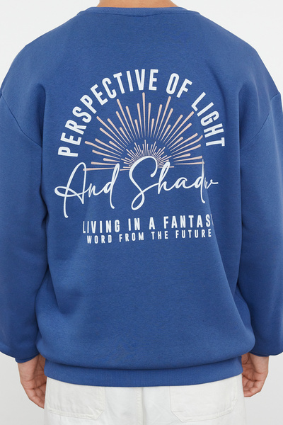 Kolekcia Trendyol Indigo OverSize Back Text Fleecová mikina - TMNAW25SW00056