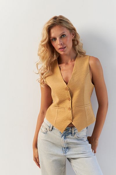 Cool & Sexy Ленена жилетка Camel - с подплата, дамска, TW60046-1
