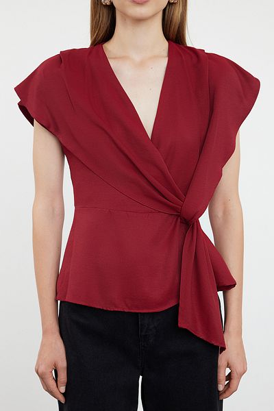 Trendyol Collection Bluză țesută Bordeaux - Nod Detaliat, TWOAW25BZ00046