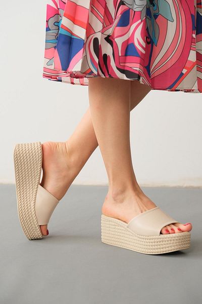 TOPUK Danielle Skin Straw Look Sole Wedge Heel Slippers