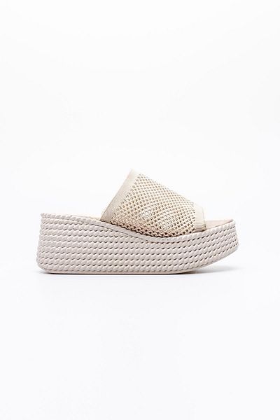 TOPUK Jodie Nude Wedge Sole Slippers - Thick Band and Hole Detail