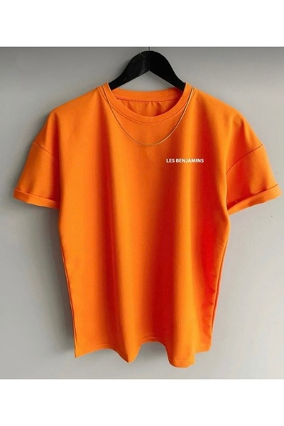 Josette Orange Benjamin Printed - Unisex Cotton Oversize T-shirt, Crew Neck