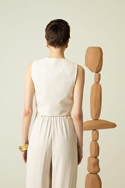 Rue Studio Екрю Кроп V-подібний виріз без рукавів жилет