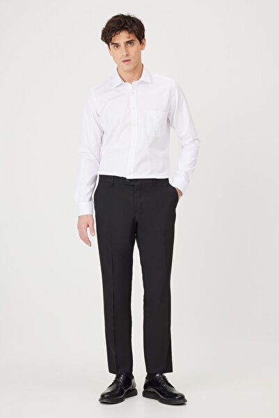 ALTINYILDIZ CLASSICS Pánské černé kalhoty s postranní kapsou uvolněného střihu Regular Fit Classic