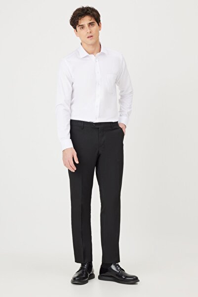 ALTINYILDIZ CLASSICS Pánské černé kalhoty s postranní kapsou uvolněného střihu Regular Fit Classic