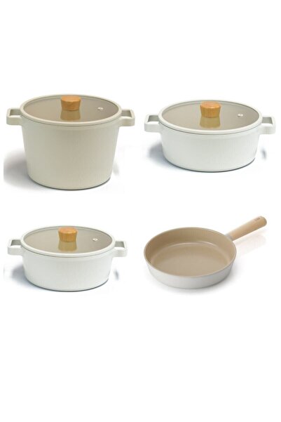 NEOFLAM Fika Cam Kapaklı Alüminyum Döküm Tencere - Tava Seti