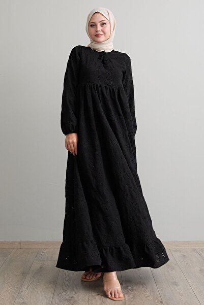 InStyle Embroidery Black Dress - Patterned and Tasseled