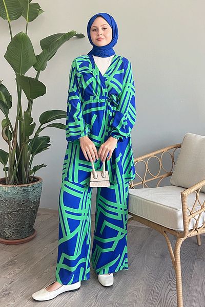 InStyle Green Viscose Striped Double Set