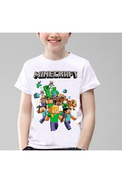 MINECRAFT تي شيرت أبيض للأطفال للجنسين