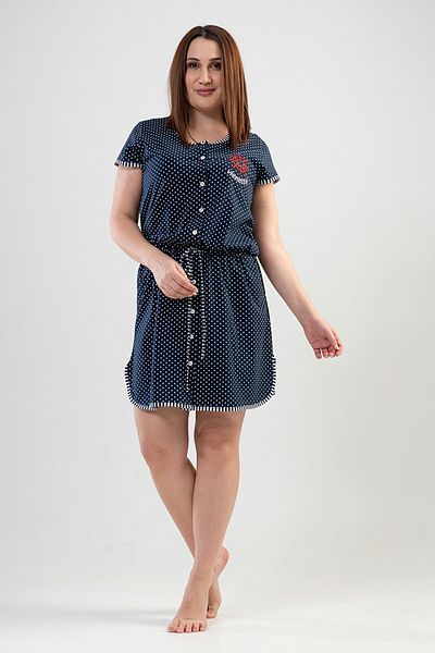 VİENETTA Short Sleeve and Buttoned Completed Cotton Large Size Women's Nightgown - 201060