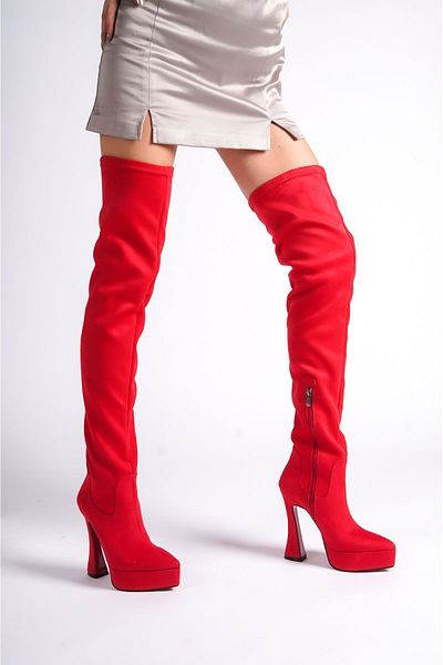 Ayakkabı Ateşi Κόκκινο Suede Platform Design Γυναικείες Μπότες Ψηλοτάκουνα Παπούτσια Cora