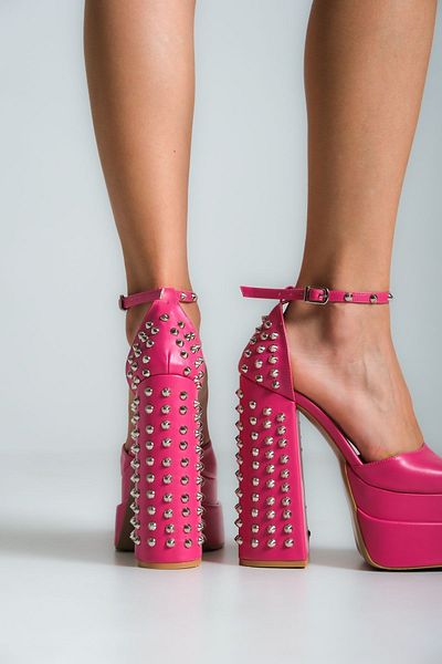 Ayakkabı Ateşi Pantofi de damă cu toc cu platformă dublă din piele fucsia Trocley Design Aruna