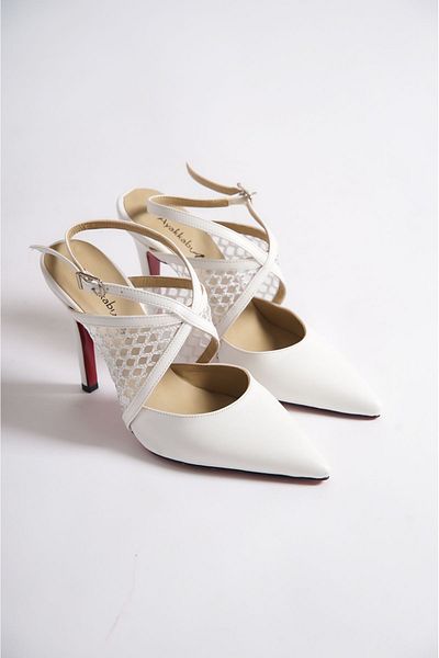 Ayakkabı Ateşi White Skin White Mesh Detailed Special Design Women's Thin Heeled Shoes Stiletto Harlow