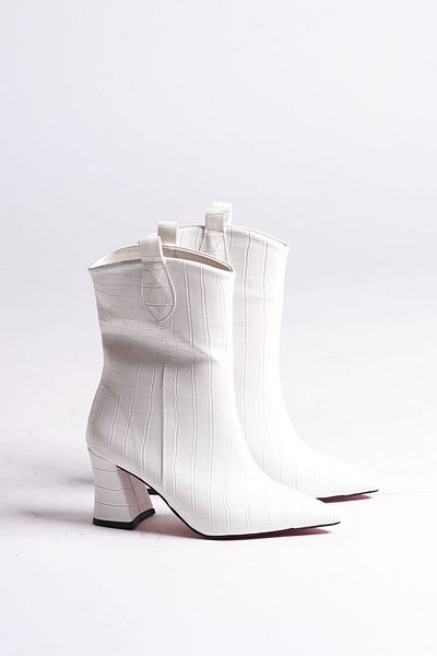 Ayakkabı Ateşi Γυναικείες μπότες White Crocodile Design Παπούτσια με χαμηλό τακούνι Berry