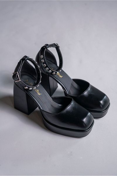 Ayakkabı Ateşi Pantofi negri pentru rochie de mireasă și mireasă - toc mic, design piele, model Sandy