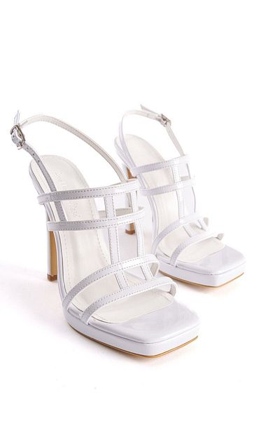 Ayakkabı Ateşi White Patent Leather Caged Platform Women's Heeled Shoes Mille