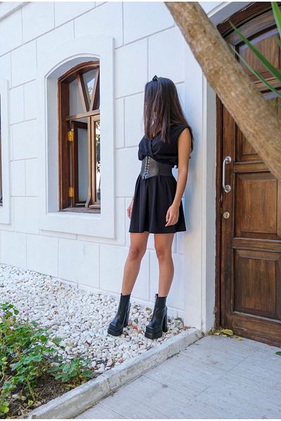 Ayakkabı Ateşi Pantofi de damă cu design special cu platformă dublă piele neagră Vega