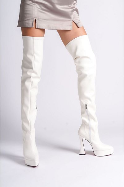 Ayakkabı Ateşi White Skin Platform Design Γυναικείες Μπότες Ψηλοτάκουνα Παπούτσια Cora