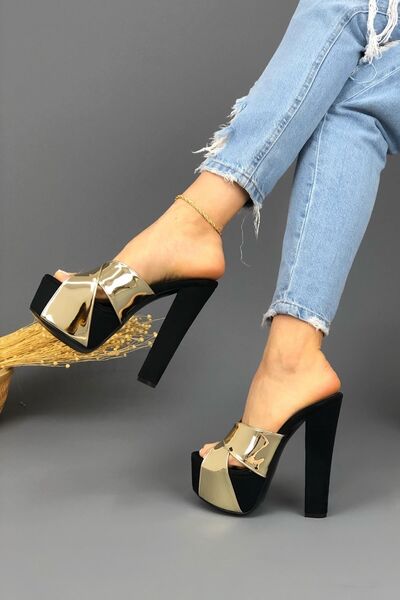 Ayakkabı Ateşi Pantofi cu toc cu platformă cu curele încrucișate din piele intoarsa neagra Mulan