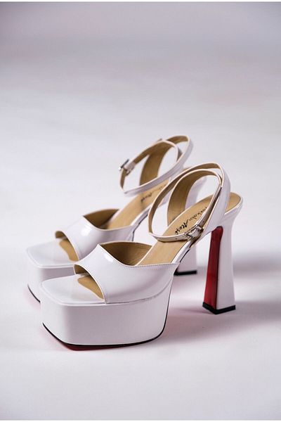 Ayakkabı Ateşi White Patent Leather Design Platform Mid Heel Women's Shoes Shay