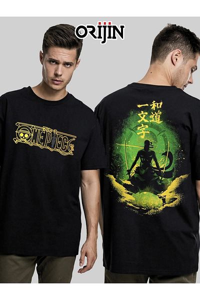 Orijin Tekstil One Piece Roronoa Zoro Μπροστινό και Πίσω εμπριμέ Unisex Μαύρο Tshirt