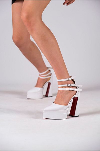 Ayakkabı Ateşi White Patent Leather Double Platform Special Design Women's Shoes Auris