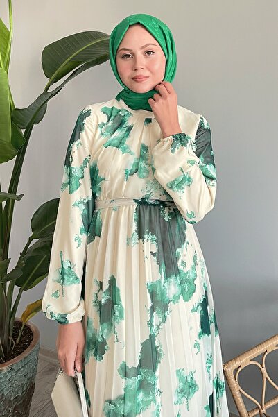 InStyle Rochie din șifon cu vopsea cravată verde - model abstract