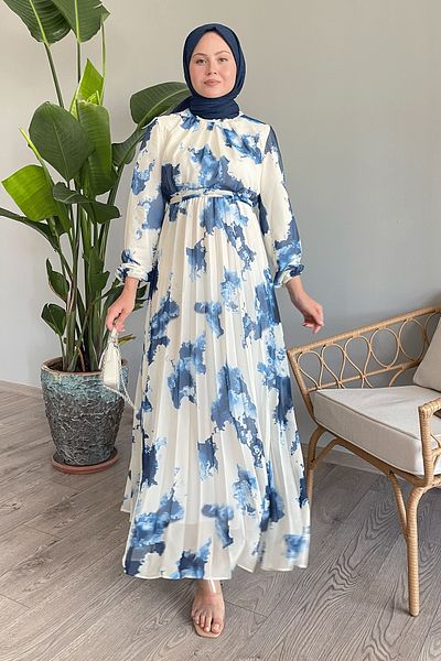 InStyle Rochie din șifon albastru cu model abstract Tie Dye