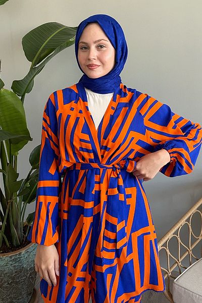 InStyle طقم فيسكوز برتقالي مكون من قطعتين - تفاصيل شريطية