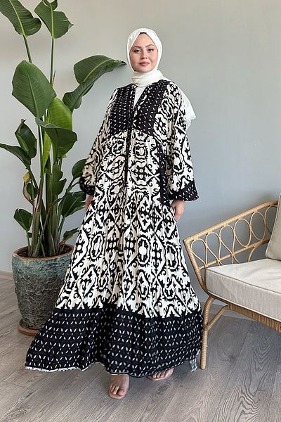 InStyle فستان فيسكوز إكرو - منقوش وأكمام بالون