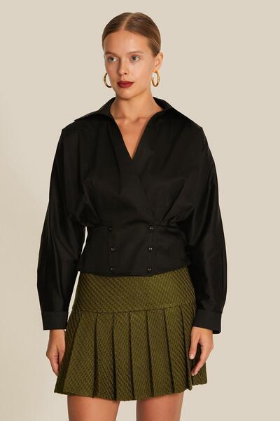 rue Düğme Detaylı Siyah Gömlek
